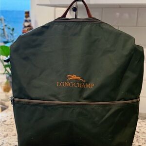 Longchamp Dark Green Backpack with Brown Accents